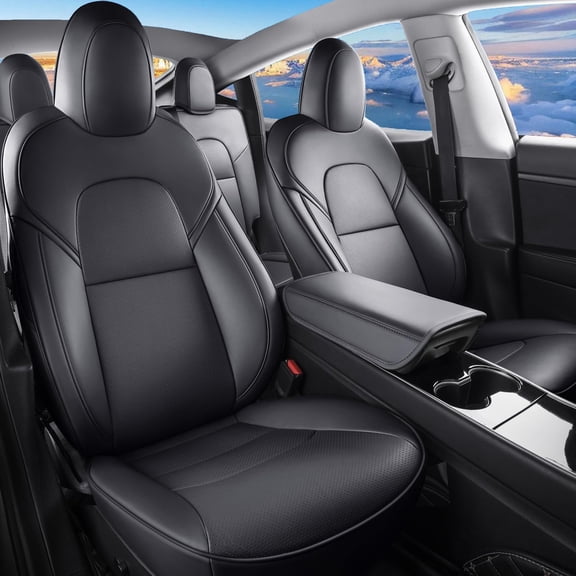 WRWolf for Tesla Model 3 Seat Covers, Waterproof Faux Leather Car Seat Covers Full Set forTesla Model 3 2023 2022 2021 2020 2019 2018 2017 (Black)
