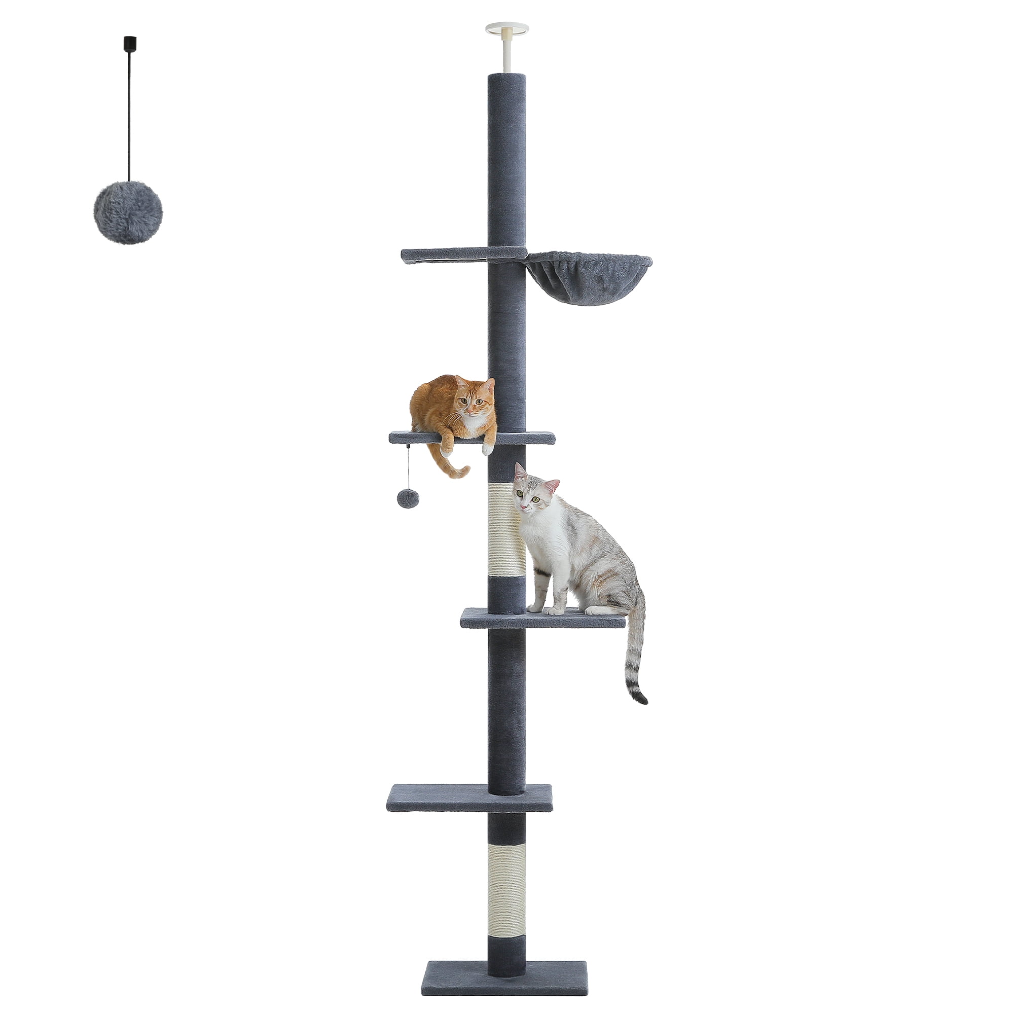 PAWZ Road 5-Level Cat Tree Cactus Style Floor to Ceiling Tower for Indoor Small Cats, Gray