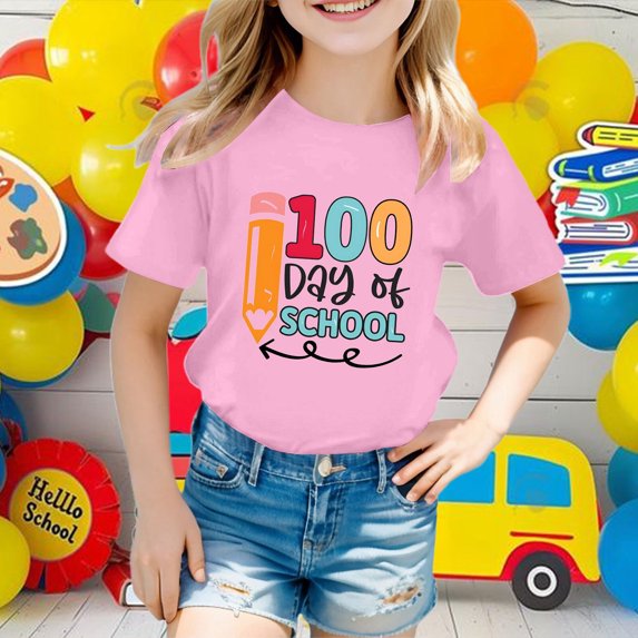 lnmuld Girls Back to School Casual Short Sleeve Tee Round Neck Comfort Basic Top Color:Pink,Size:1-2 Years