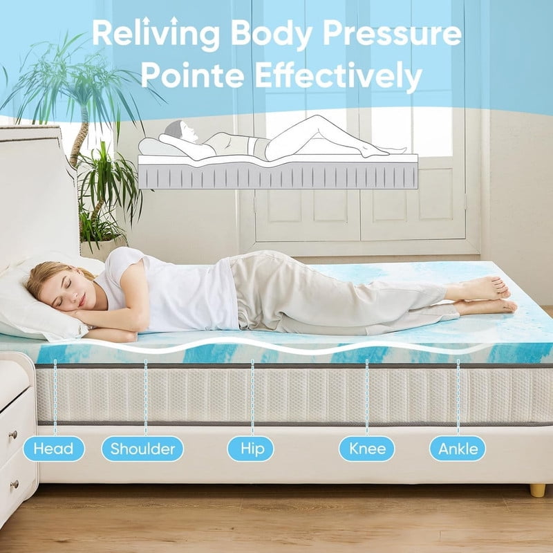Kelno 3 Inch Memory Foam Mattress Topper with Cooling Gel Full Size Bed Comfort Supportive Bed Pad, CertiPUR-US Certified
