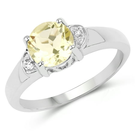 Quartz Elegant Ring - 925 Sterling Silver Genuine Lemon Quartz and White Topaz Ring (1.23 Carat) Size 6