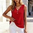 thumbnail image 2 of HappyYEE Summer Tank Tops for Women Casual V-Neck Button Sleeveless Tops Loose Fits Summer Fashion Versatile Tanks Daily Wear ,Red,L, 2 of 6
