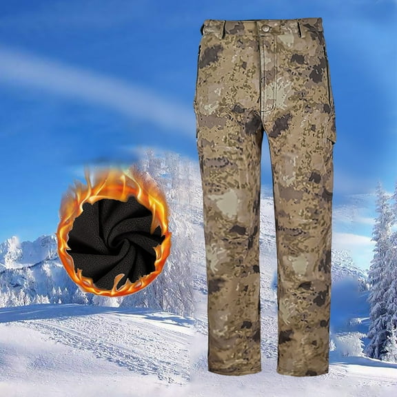 Sakmal Cargo Pants for Men Khaki Outdoor Straight Leg Fleece Lined Camo Multi Pockets Men's Pants L