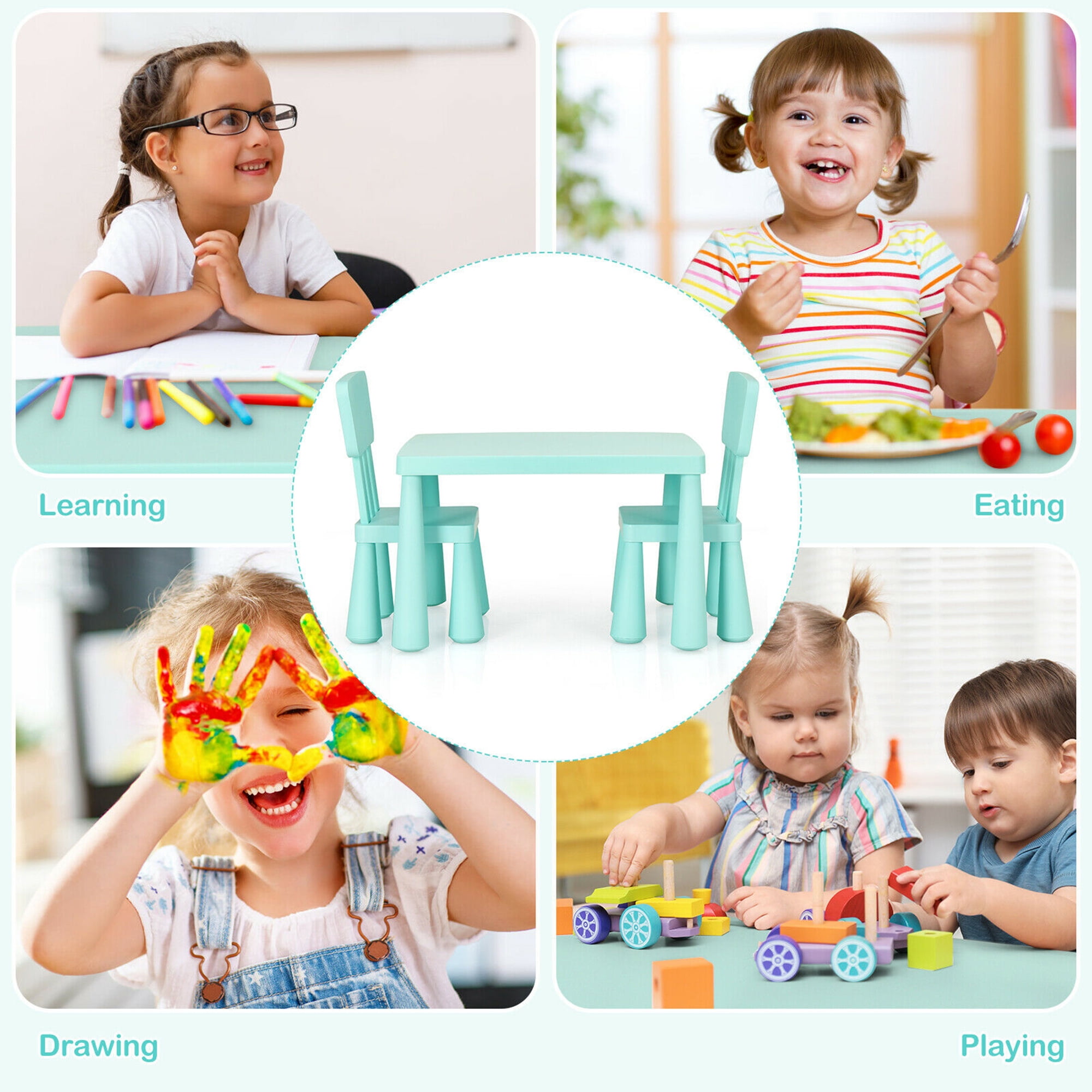 Gymax Toddler Activity Play Dining Study Desk Baby Gift Kids Table & 2 Chairs Set, Green