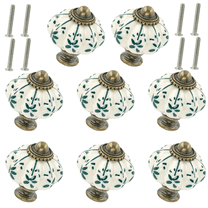 IBEEDOW 8Pcs Ceramic Cabinet Knobs, Vintage Drawer Pulls Pumpkin Knobs, Cabinet Hardware Decorative Drawer Knobs Pulls for Vanity, Closet, Cupboard, Furniture
