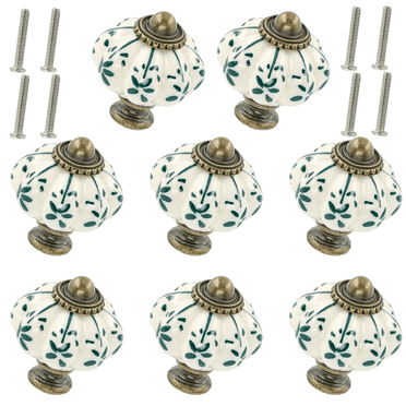 IBEEDOW 8Pcs Ceramic Cabinet Knobs, Vintage Drawer Pulls Pumpkin Knobs, Cabinet Hardware Decorative Drawer Knobs Pulls for Vanity, Closet, Cupboard, Furniture