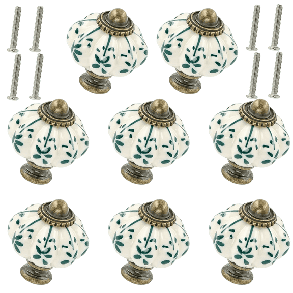 IBEEDOW 8Pcs Ceramic Cabinet Knobs, Vintage Drawer Pulls Pumpkin Knobs, Cabinet Hardware Decorative Drawer Knobs Pulls for Vanity, Closet, Cupboard, Furniture