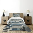 thumbnail image 3 of Ambesonne Navy Blue Quilted Bedspread Set 2 Pcs, Geometric Shapes Stripes, Twin Size, Slate Blue Almond Ecru, 3 of 4
