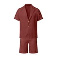 thumbnail image 4 of IWRICH Summer 2 Piece Suits for Men Short Sleeve Tuxedo Blazer Wedding Party Jackets and Elastic Waist Shorts Casual Outfits Brick Red XXL, 4 of 7