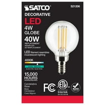 Satco S21206 G16.5 Globe LED Light Bulbs 4W 120V 4000K 90CRI E12 Candelabra Base Dimmable (6 Pack)