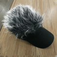 thumbnail image 1 of Fans de fiesta de moda ajustable, visera de pelo falso con estilo negro, gorra de béisbol con aspecto de vigking, sombrero de pelo, 1 of 2