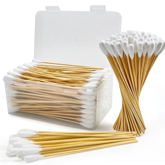 BABONIE 6 inch Long Large Cotton Swabs with Bamboo Handle, 200 Count