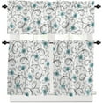 thumbnail image 2 of Kitchen Curtains and Valances Set, Blue Flower Leaf Spring Summer Floral Short Rod Pocket 3 Pieces Window Curtain Set for Bedroom, Bathroom, 24 Inch Long, 2 of 6