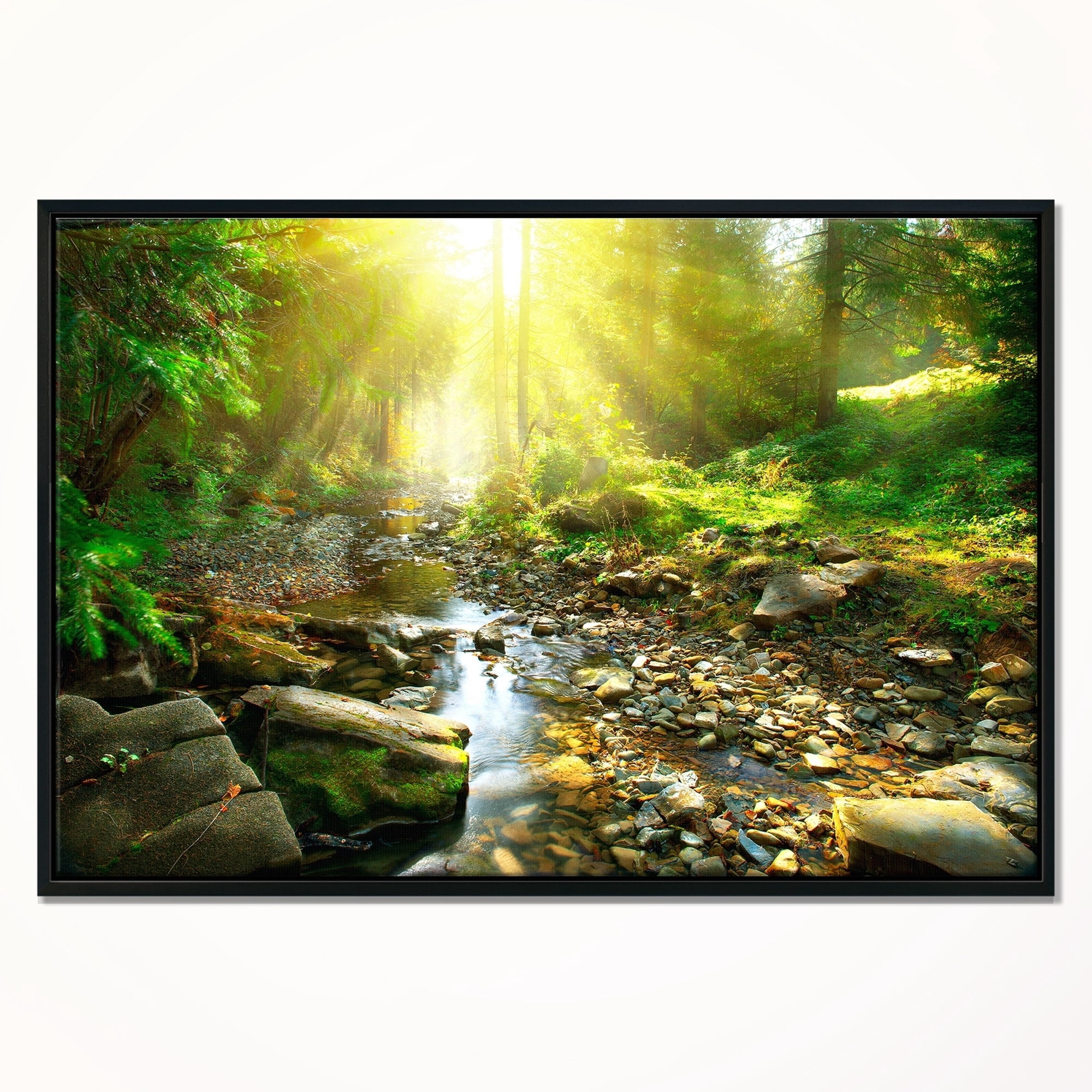 Designart ' Mountain Stream in Forest ' Landscape Photography Framed Canvas Print