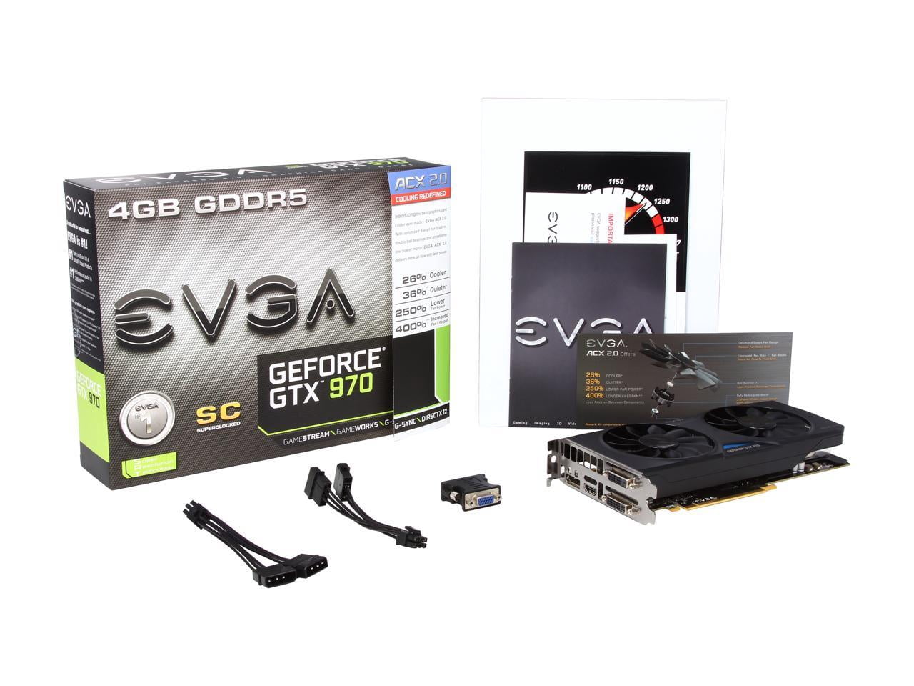 NEW EVGA GeForce GTX 970 DirectX 12 04G-P4-2978-RX 4GB 256-Bit GDDR5 PCI Express 3.0 x16 HDCP Ready SLI Support FTW ACX 2.0 Video Card
