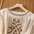 thumbnail image 5 of Dazajoo Womens Linen Embroidered Tops 3/4 Sleeve Boho Ethnic Style Peasant Tee Dressy Casual Round Neck Vintage Shirts,Beige,L, 5 of 9