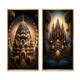 thumbnail image 2 of Designart "Ancient Temple Mystique Consciousness Unveiled III" Abstract Landscape Framed Wall Art Set Of 2 - Modern Gold Framed Canvas Set For Living Room Decor, 2 of 6