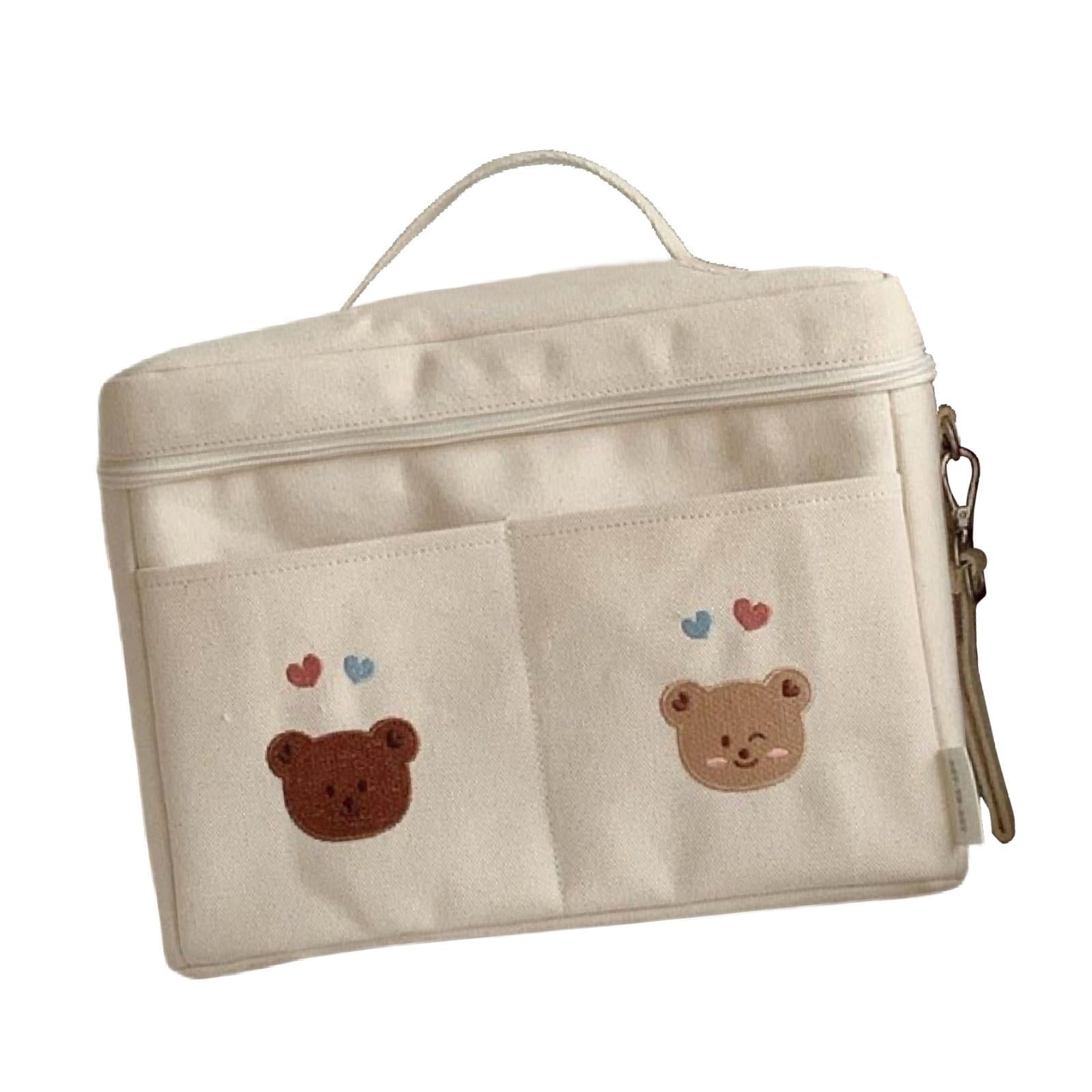 LeeQinersw Baby Diaper Bag Canvas Lightweight Portable Diaper Organizer Pouch Baby Stroller Two Bear White