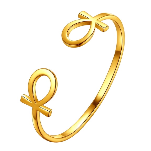 Egyptian Double Ankh Cross Adjustable Bracelet Bangle for Women Men Key of Life Jewelry Gold Plated
