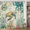 thumbnail image 2 of Sea Turtle Octopus Shower Curtain Ocean Coastal Theme Bathroom Curtain Decor with Hooks,72x72in, 2 of 6