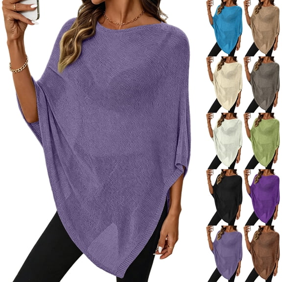 Womens Sheer Knit Poncho Crochet Summer Tops See Through Mesh Spring Sweaters Beach Cover Ups for Women 2026, One Size