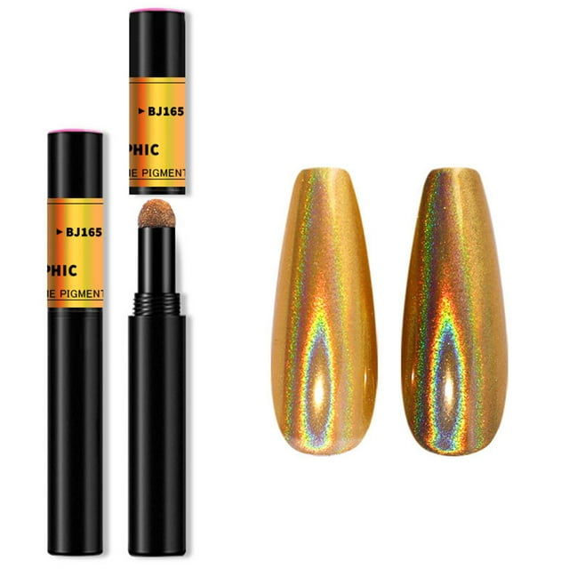 Fashion Shifting Color Nail Powder Pen - Chrome Effect Magic Mirror Powder, Metallic Gold Silver Solid Chalk, Portable Pen Shape for Home & Salon Manicure Art (Model: BJ165, MCB Series Optional)