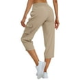 thumbnail image 4 of Beige Cargo Capris for Women Casual Drawstring Capris Pants with Pockets Summer Plus Size Capri Hiking Pants Cargo Pant M, 4 of 5