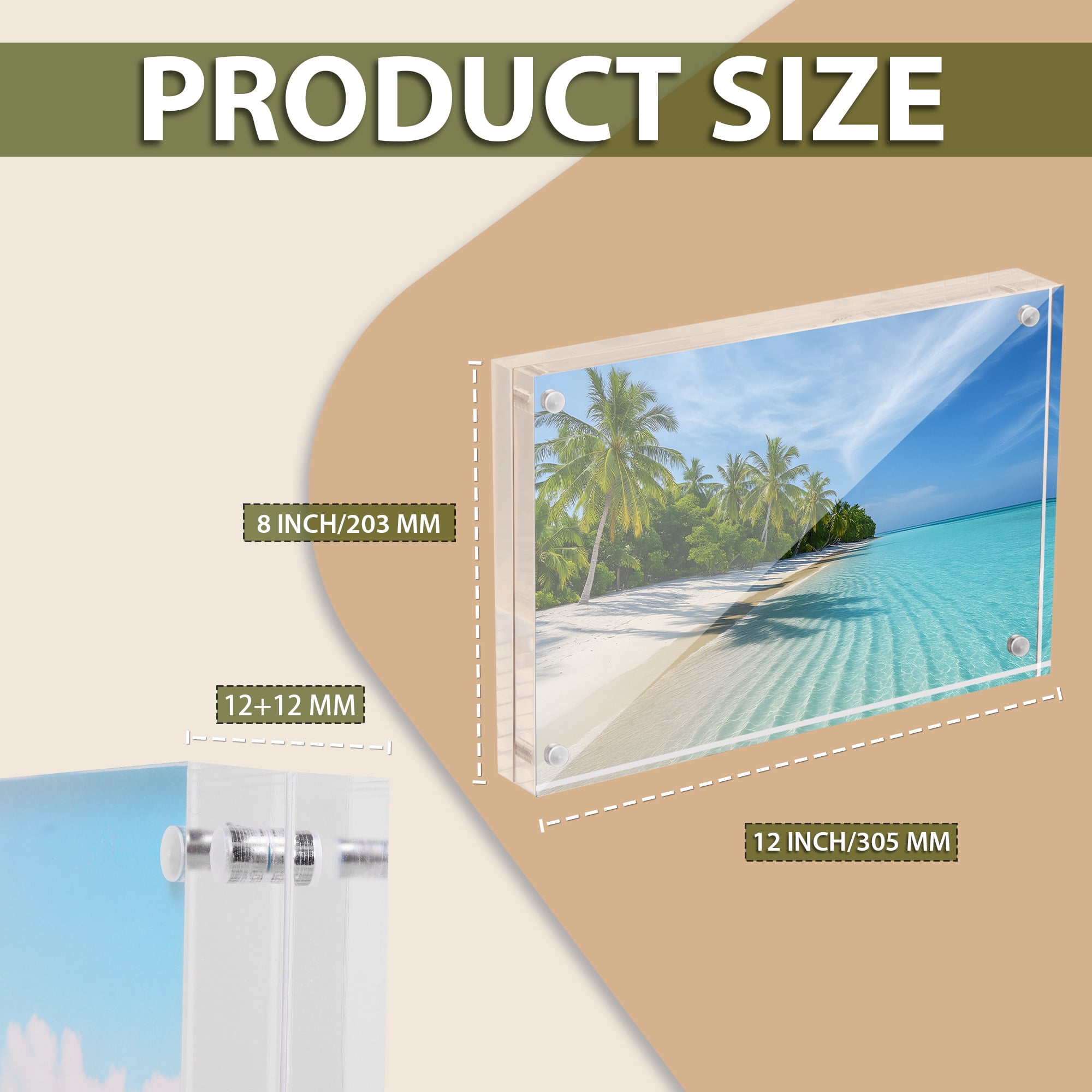 8x12 Inch Acrylic Picture Frames, 3-Pack Double Sided Magnetic Clear Picture Frames, Freestanding Acrylic Frameless Desktop Photo Frames 8x12 for Home/Office Tabletop Display