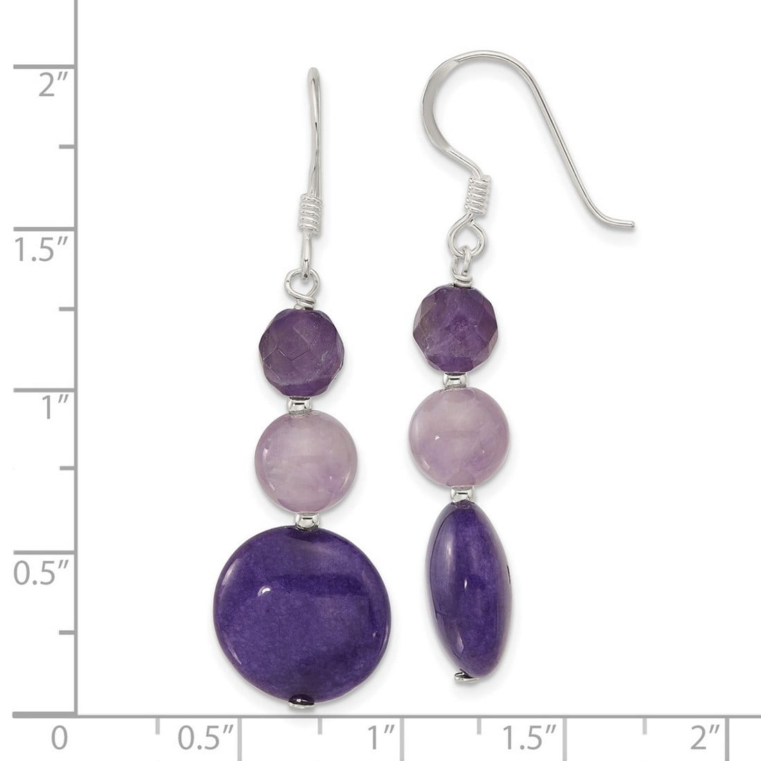 925 Sterling Silver Amethyst and Purple Quartz Shepherd Hook Earrings 49.5x14mm Wide Stud Earring for Women