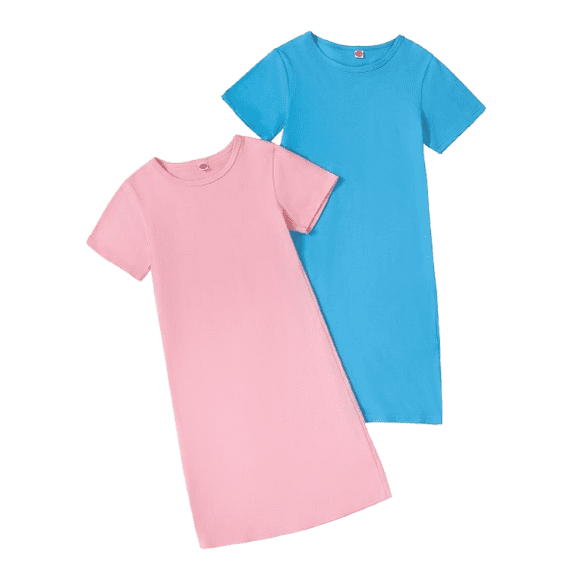 2-Pack Tween Girls' Casual Bodycon Knit Short Sleeve Dresses