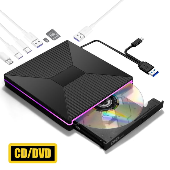 Nidmaw USB-C CD/DVD +/-RW optical drive, CD-ROM burner/reader/writer with USB/SD/TF interface and audio output, suitable for laptops, PCs, Macs, MacBook Air/Pro and Windows 11/10 disc players.