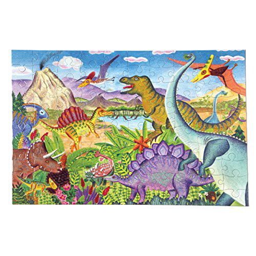 Blue Panda 100-Pieces Dinosaur Jigsaw Puzzle and Matching Poster for Kids 