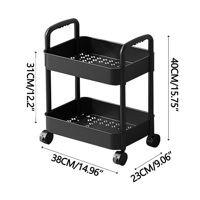 HCBY Chariot Utilitaire Roulant avec Roues, Organisateur de Rangement en Plastique à 2 Niveaux avec Poignées et Panier de Vidange, Chariot Mobile Multi-Pièces pour Comptoir de Cuisine, Salle de Bain, Chambre, Bureau (Noir, 15"x9"x15.7 Pouces)
