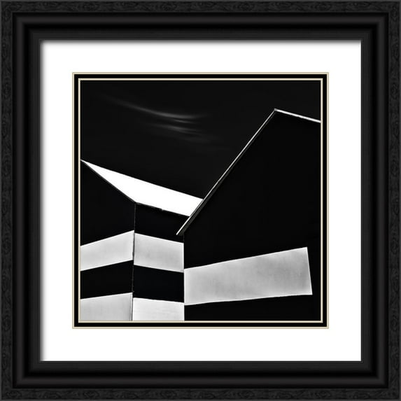 Claes, Gilbert 26x26 Black Ornate Wood Framed with Double Matting Museum Art Print Titled - BW beach huts