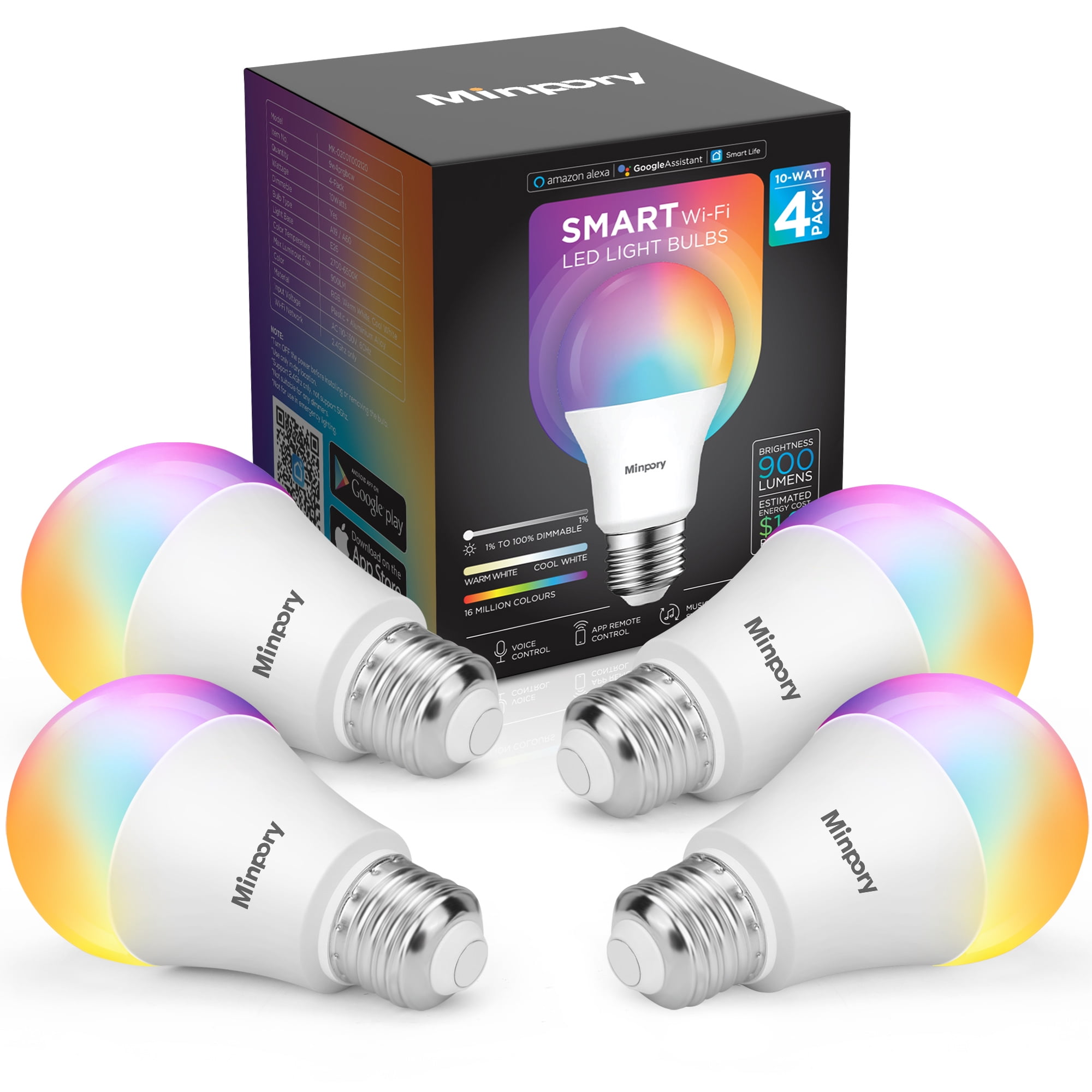Smart Led Light Bulb 5W WiFi Smart Bulb Cool to Warm White Dimmable LED Light in A19 E26 Base Smartphone App Controlled Compatible with Alexa & Google Home No Hub Required 