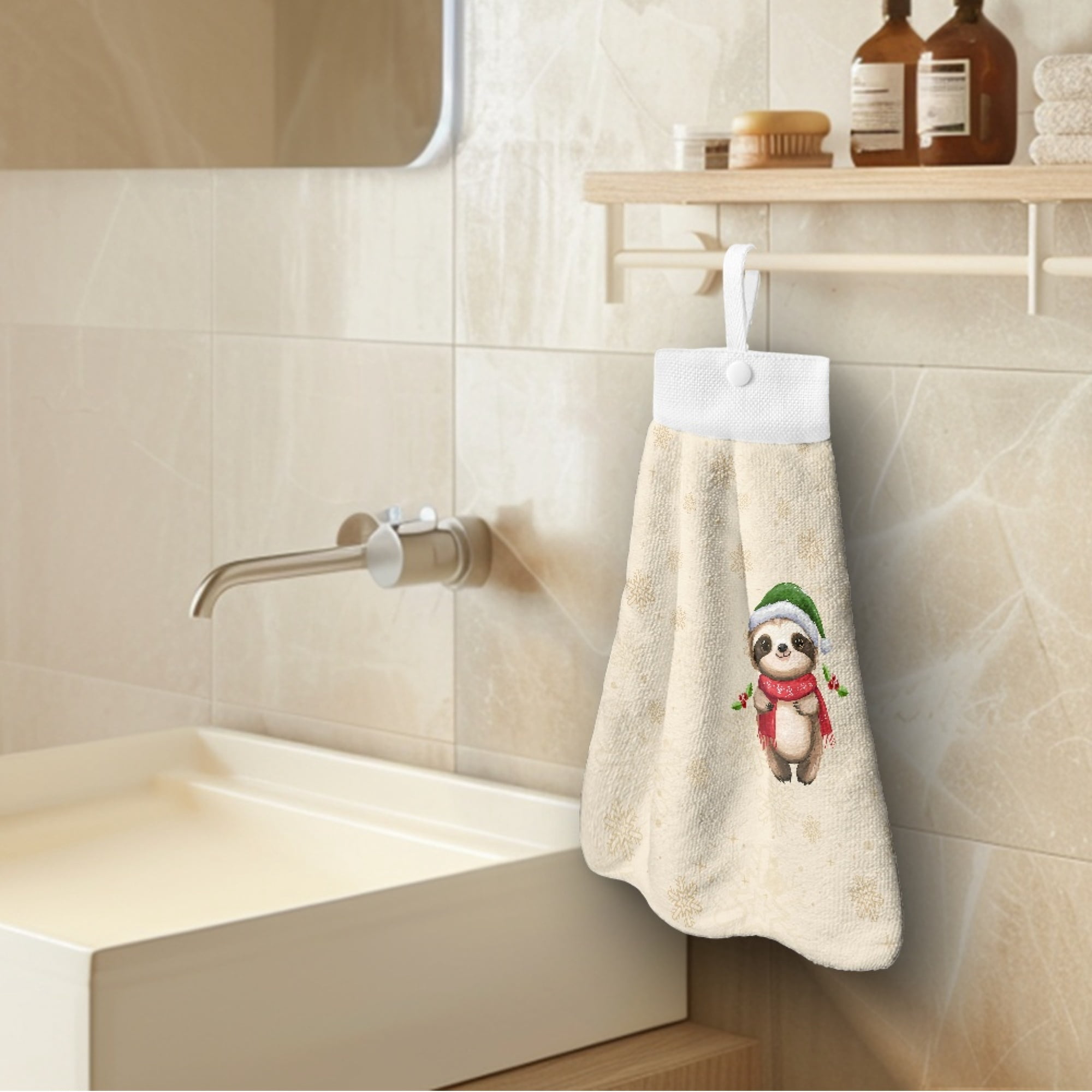 ZIATUBLE Christmas Cloth Hand Towels for Kitchen Snowflakes Hand Towels with Loop Reusable Towels for Kitchen Cleaning Set 3 Piece with Snap Button Hanging Hand Dry Towels Home Decor