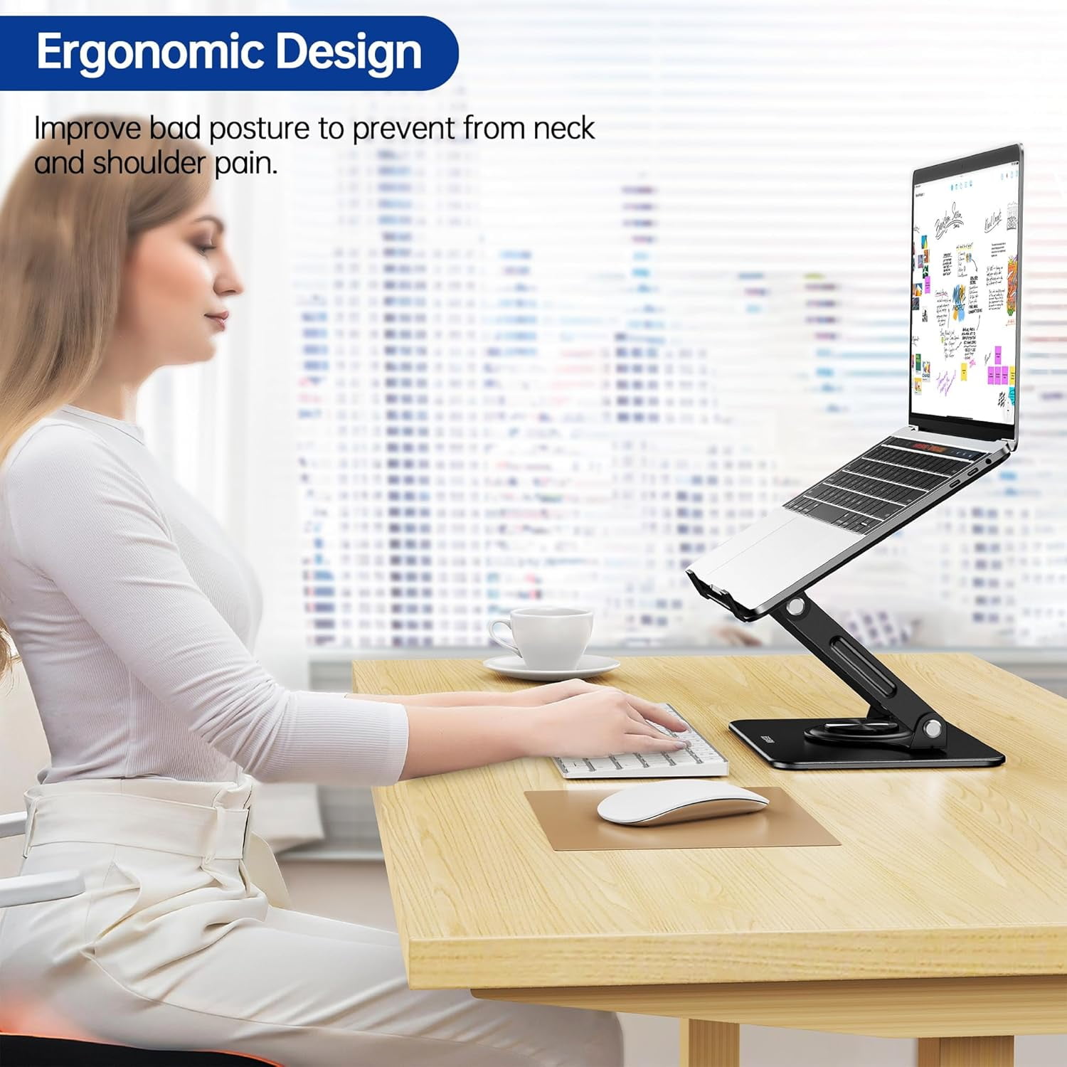 LS11 Laptop Stand with 360° Rotating Base, Ergonomic Adjustable Notebook Riser, Foldable Computer Holder Compatible with 10-14" Laptops (Black)