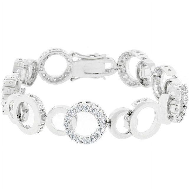 Precious Stars Circle Silvertone Cubic Zirconia Circle 8" Ladies Bracelet