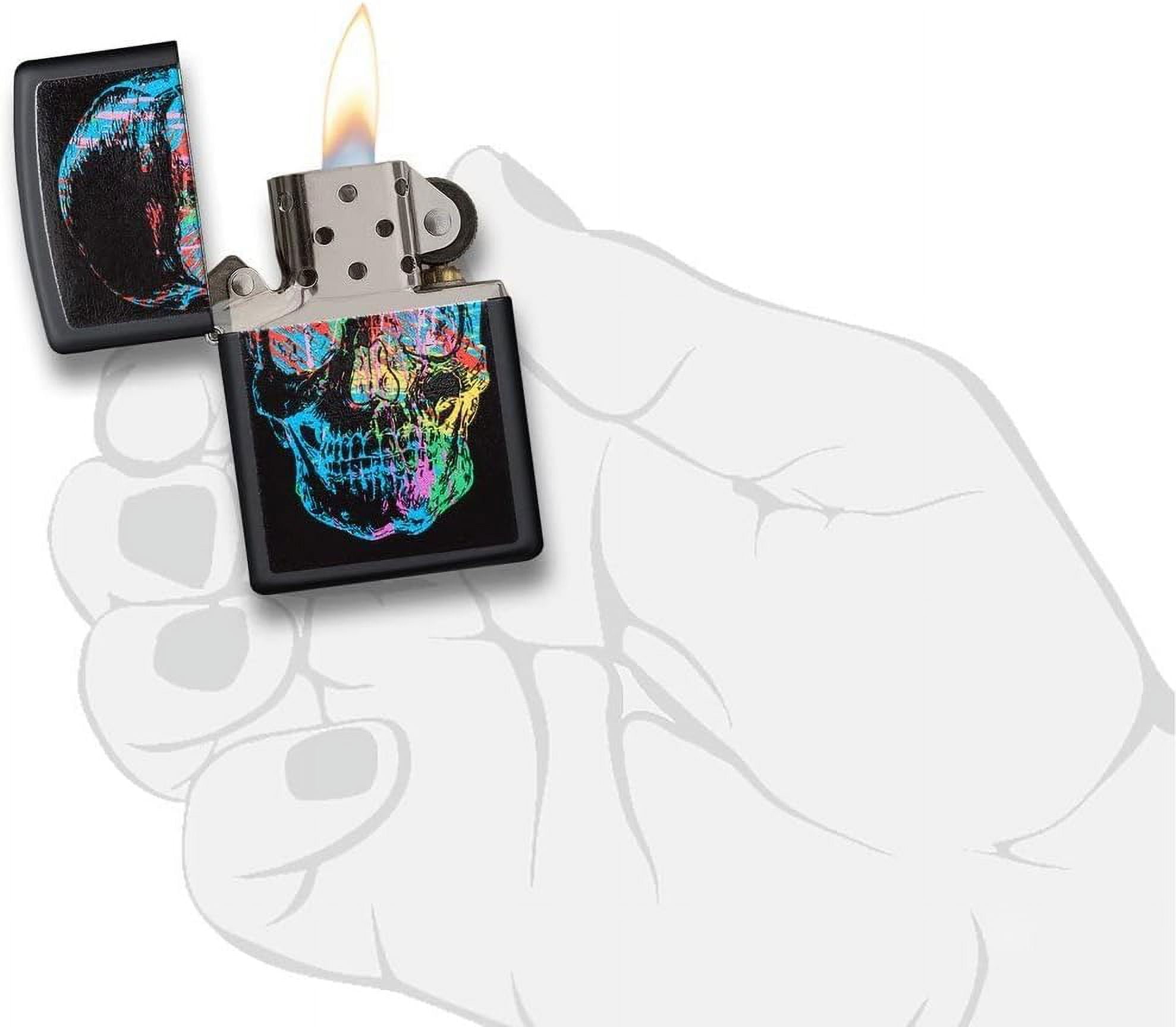 Zippo Lighter - Personalized Message Engraved on Backside Black Matte Colorful Skull #28042