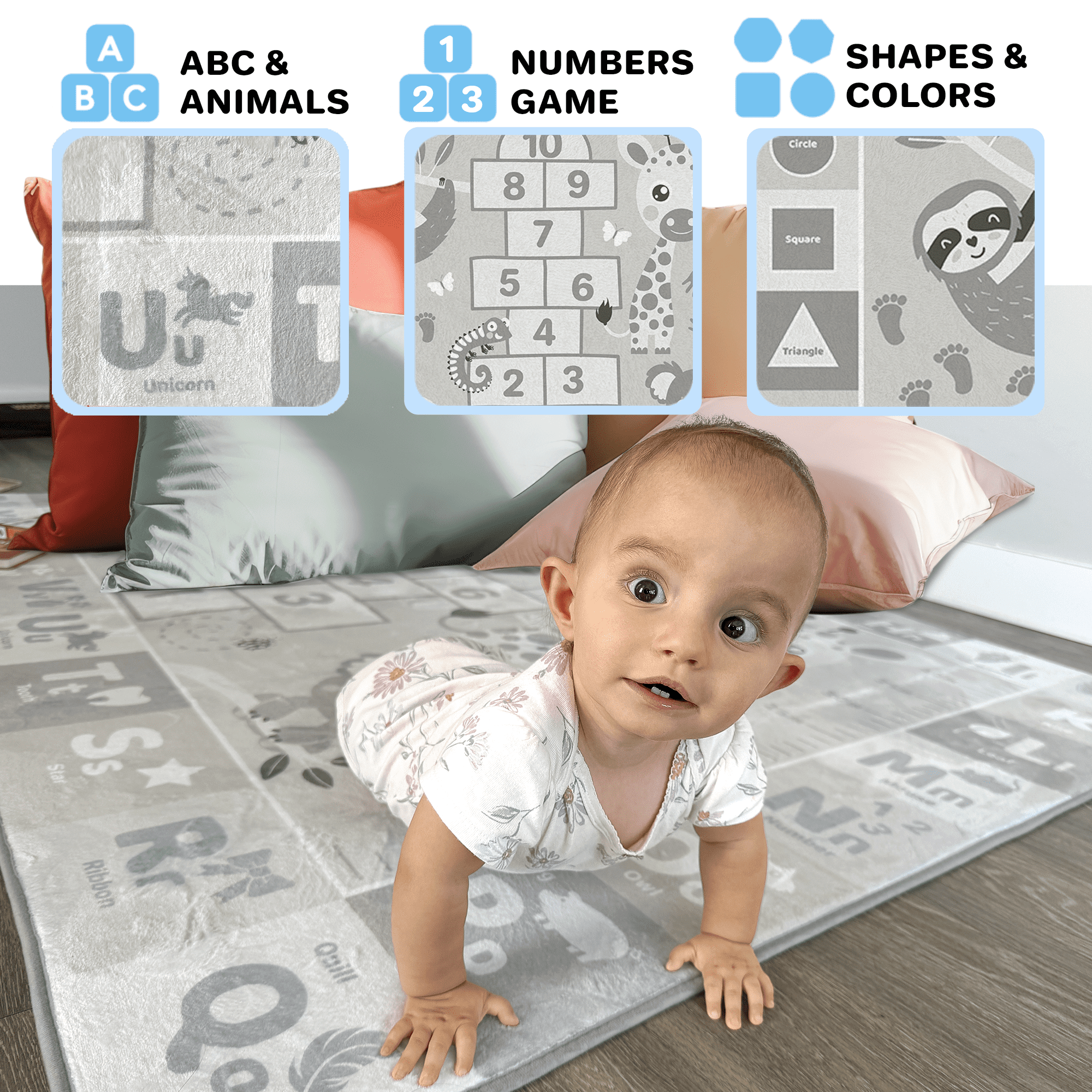 Quokka Baby Play Mat for Floor - Super Soft Plush Padded Non-Slip ABC Playmats for Toddlers 1-3
