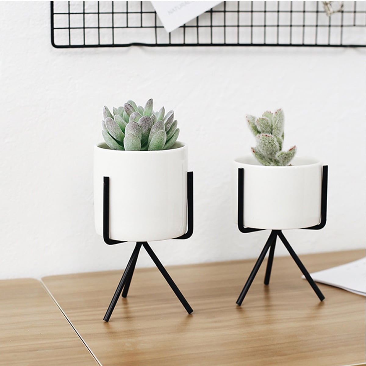 Ceramic Plant Pot Metal Rack Flower Succulent Display Holder Garden