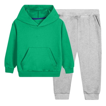 SERTG Kids Solid Color Hooded Sweatshirt Set with Fashion Long Pants Fall Winter Soft Two Piece Outfit for Children 2-12 Years(Army Green 2-3 Years)
