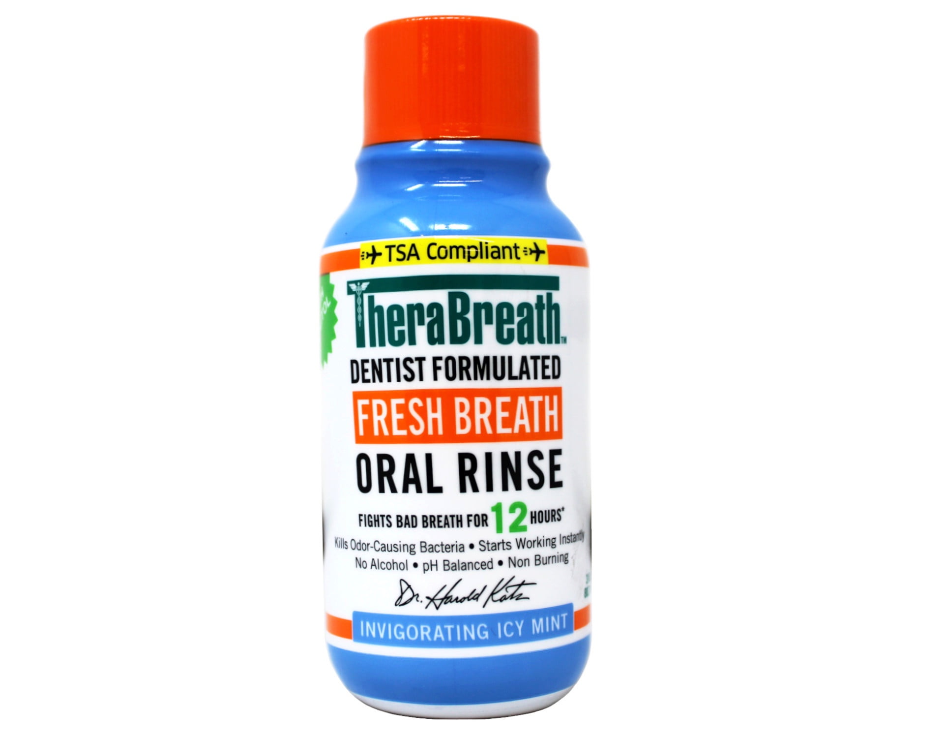 5 Pack - TheraBreath Fresh Breath Mouthwash, Icy Mint, Alcohol-Free, Travel Size, 3 fl oz