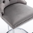 thumbnail image 6 of PORKISS Counter Height Bar Stools, Velvet Barstools Set of 2 with Button Back and Rivet Trim, Modern Upholstered Kitchen Island Chairs with Chromed Metal Base Legs, Gray, 6 of 12