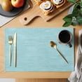 thumbnail image 2 of Bluish Green Solid Color Placemats Set of 4, Minimalist Vintage Linen Texture Washable Wipeable Table Mats for Dining Tables, Indoor Outdoor Kitchen Place Mats for Holiday Party Table Decor, 2 of 9