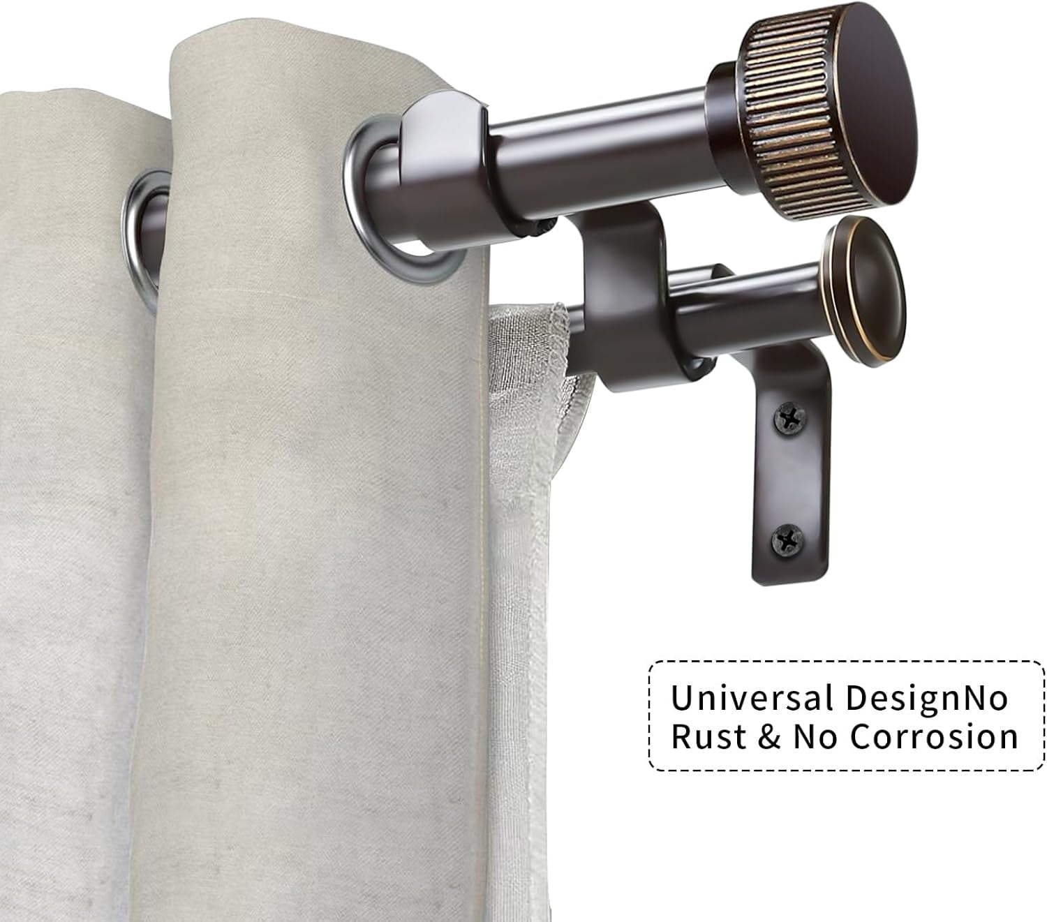 eTeckram 5/8" Double Curtain Rod with Bouton Finials,Bronze Gold,48‘’-84‘’