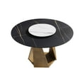 thumbnail image 4 of 53" Round Dining Table For 6, Black&white, With Heavy-duty Sintered Stone Top & Bronze Metal Base, 23.62" Rotatable Disk, Heat 6 Table, Iron Base White Turntable, Fire- Construction, 4 of 5