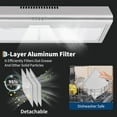 thumbnail image 6 of Juiluna Range Hood 30 Inch Under Cabinet, Stainless Steel Stove Vent Hood, 200CFM, 3-Speed Exhaust Fan, Button Controls, LED Lights, Reusable Baffle Filters, Silver, 6 of 7