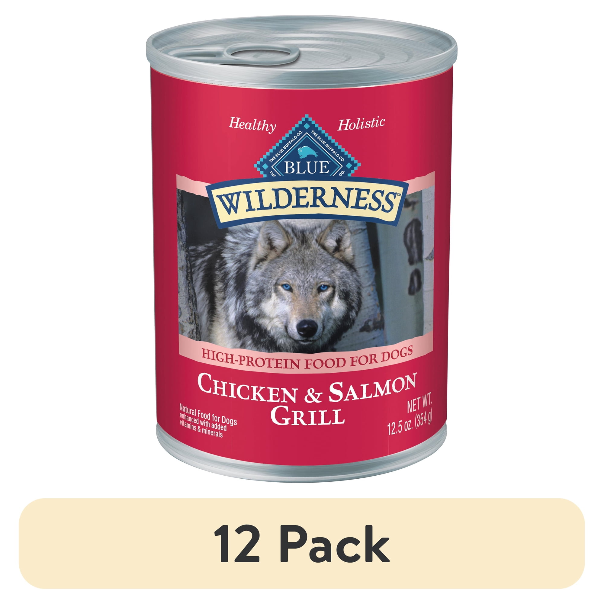 (12 pack) Blue Buffalo Wilderness Adult Wet Dog Food, Salmon & Chicken Grill, 12.5oz