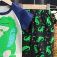 thumbnail image 4 of KPOPLK Toddler Boys Clothes Kids Cotton Clothing Fun Cool Summer Short Sleeve Tee Top Outfit Wear in Night 2 Piece Set Size 7-8 Years,Green, 4 of 5
